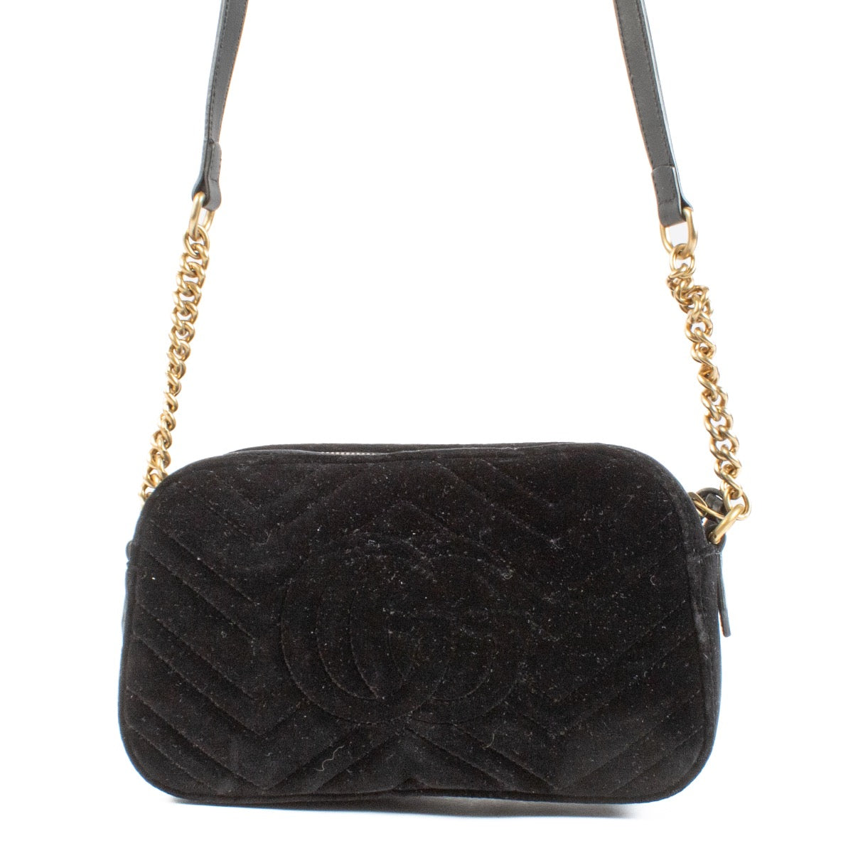 shop 100% authentic second hand Gucci Black Velvet Marmont Crossbody Bag on Labellov.com