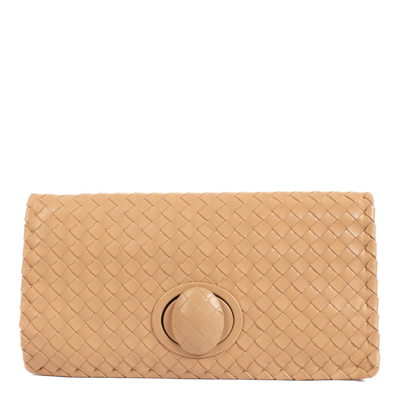Bottega Veneta Beige Intrecciato Fold Clutch