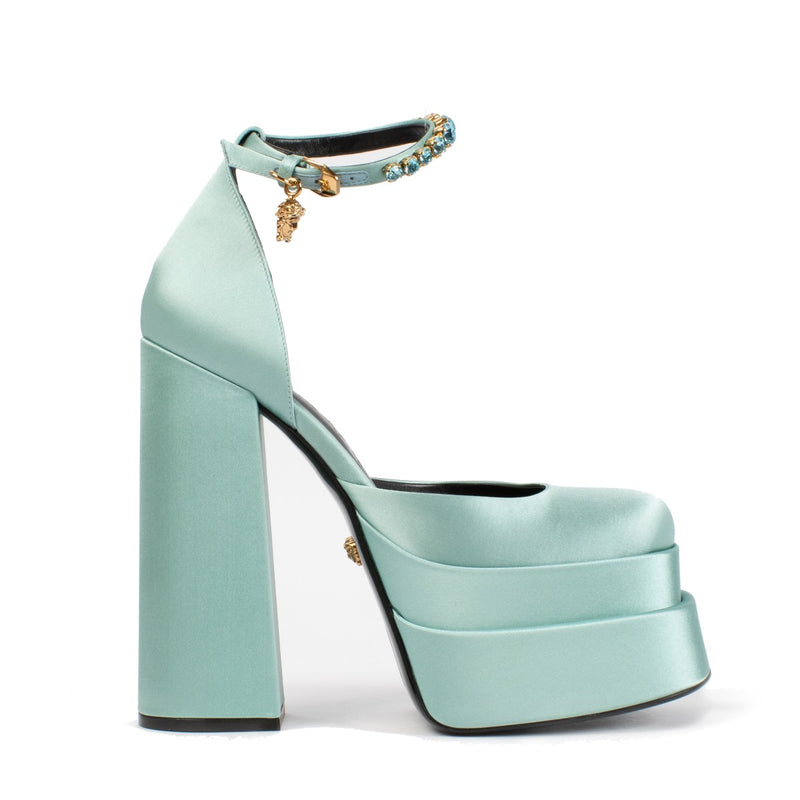 shop 100% authentic second hand Versace Medusa Aevitas Blue Platform Pumps - Size 38 on Labellov.com