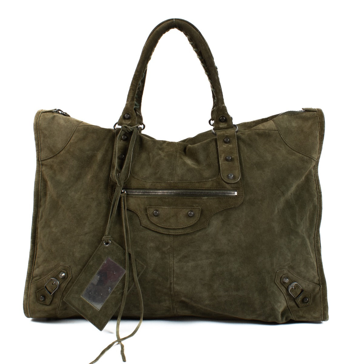 Balenciaga Kaki Suede Classic Weekender Bag