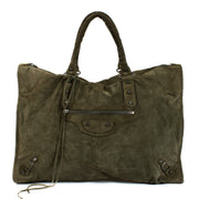 Balenciaga Kaki Suede Classic Weekender Bag