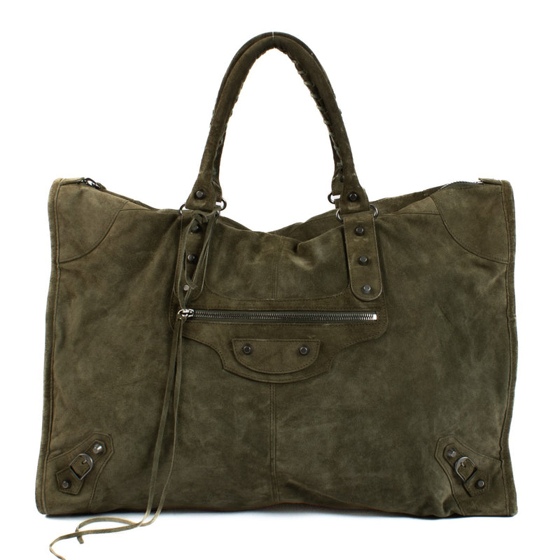 Balenciaga Kaki Suede Classic Weekender Bag