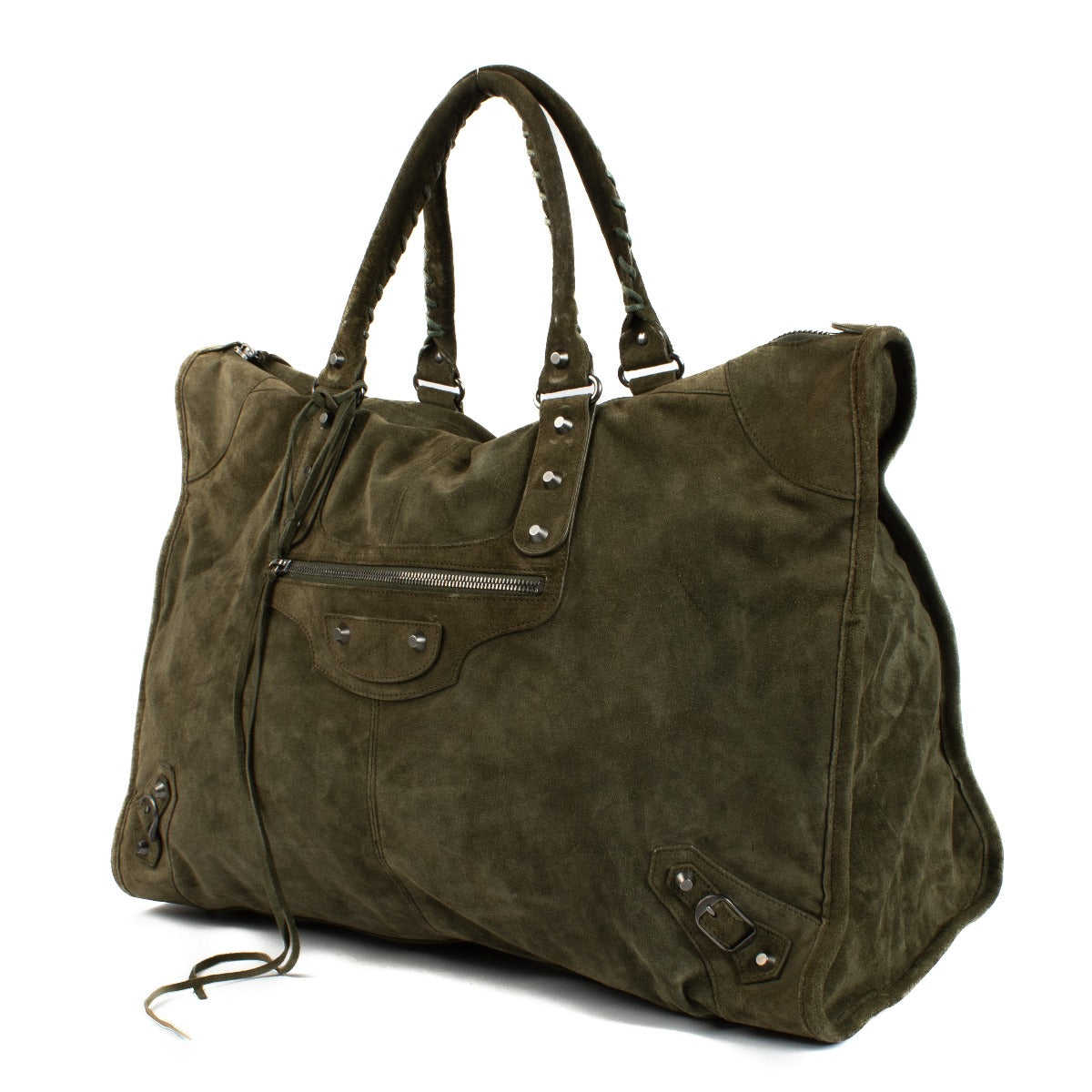 Balenciaga Kaki Suede Classic Weekender Bag