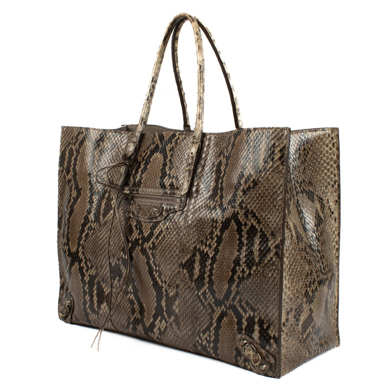 Balenciaga Brown Python Papier A4 Tote Bag