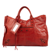 Balenciaga Red Arena Leather Classic Weekender Bag
