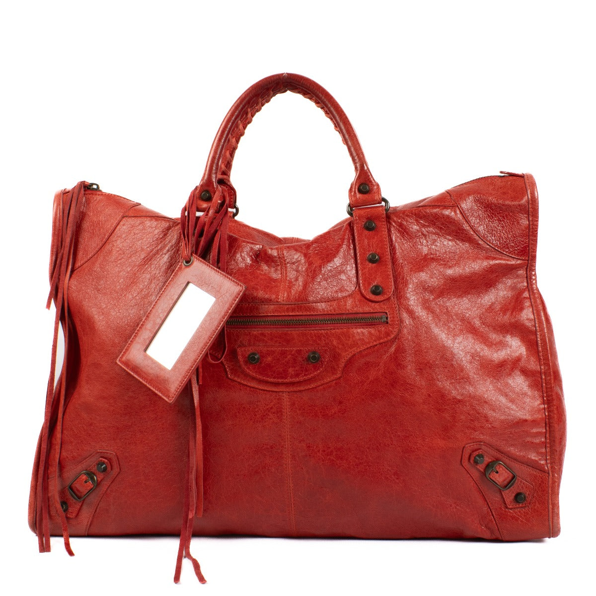 Balenciaga Red Arena Leather Classic Weekender Bag