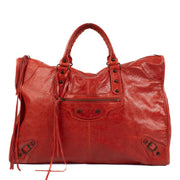 Balenciaga Red Arena Leather Classic Weekender Bag
