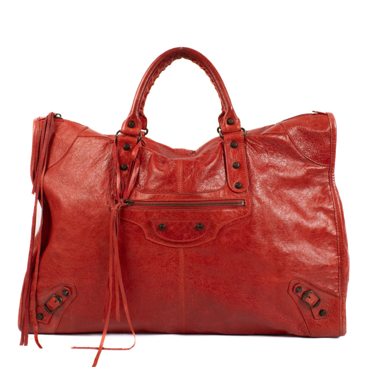 Balenciaga Red Arena Leather Classic Weekender Bag