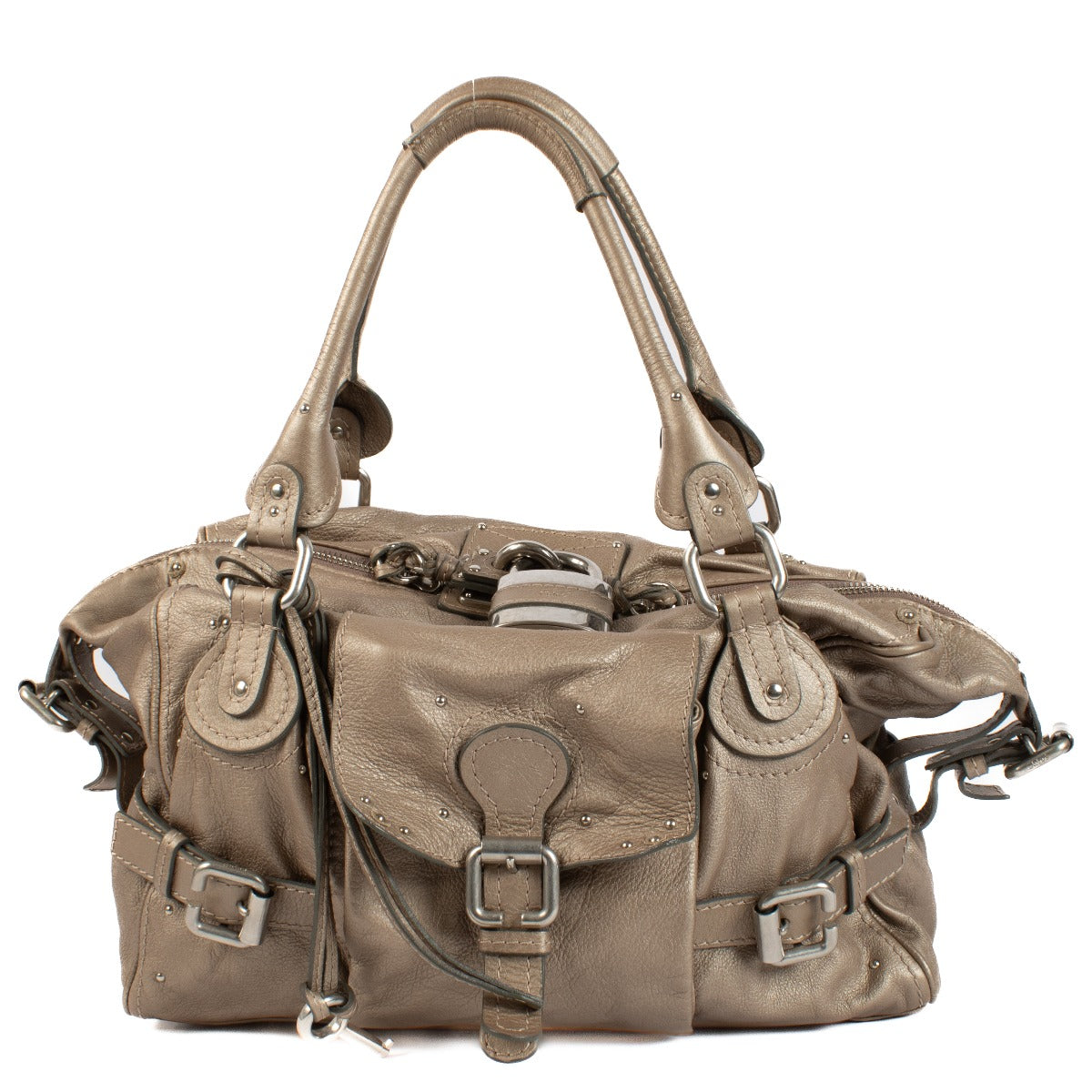 Shop safe online at Labellov in Antwerp this 100% authentic second hand Chloé Grey Leather Paddington Padlock Handbag