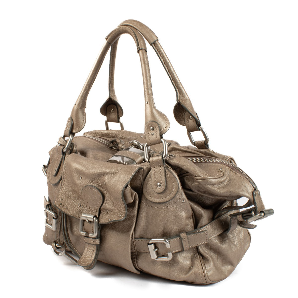 Shop safe online at Labellov in Antwerp this 100% authentic second hand Chloé Grey Leather Paddington Padlock Handbag