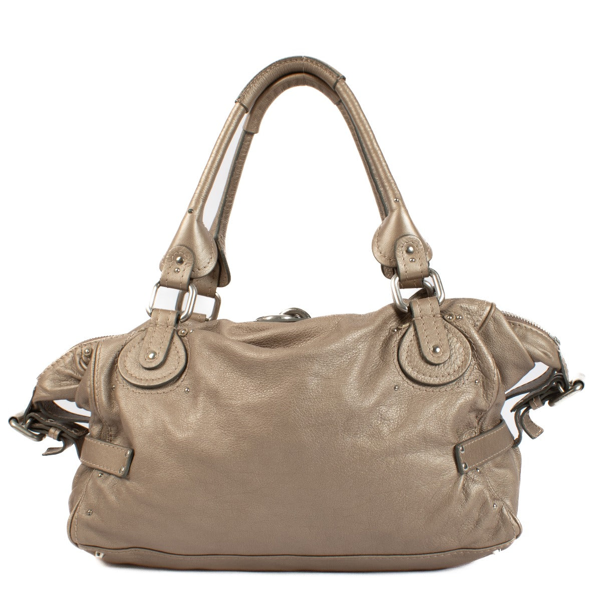 Shop safe online at Labellov in Antwerp this 100% authentic second hand Chloé Grey Leather Paddington Padlock Handbag