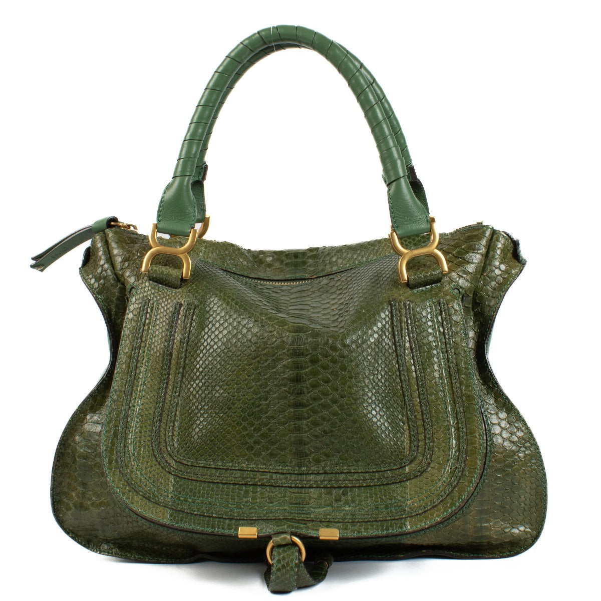 Shop safe online at Labellov in Antwerp this 100% authentic second hand Chloé Green Leather/Green Python Marcie Large Shoulder Bag