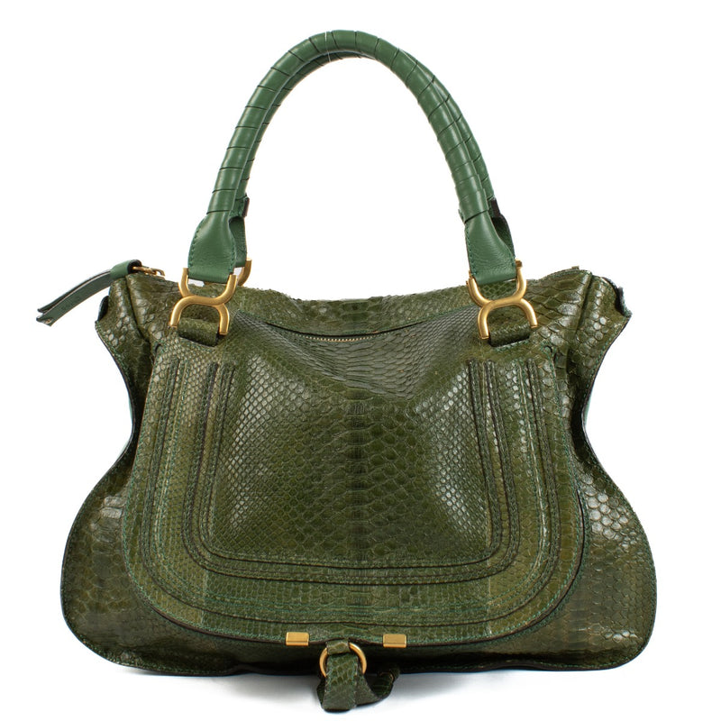 Shop safe online at Labellov in Antwerp this 100% authentic second hand Chloé Green Leather/Green Python Marcie Large Shoulder Bag