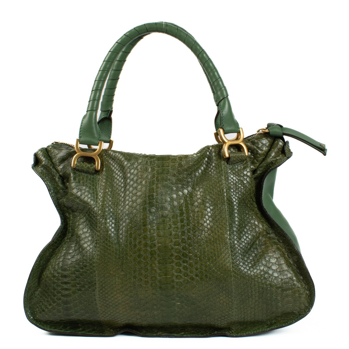 Shop safe online at Labellov in Antwerp this 100% authentic second hand Chloé Green Leather/Green Python Marcie Large Shoulder Bag