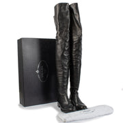 Shop safe online at Labellov in Antwerp, Brussels and Knokke this 100% authentic second hand Prada Black Leather Over-The-Knee Boots - Size 36,5