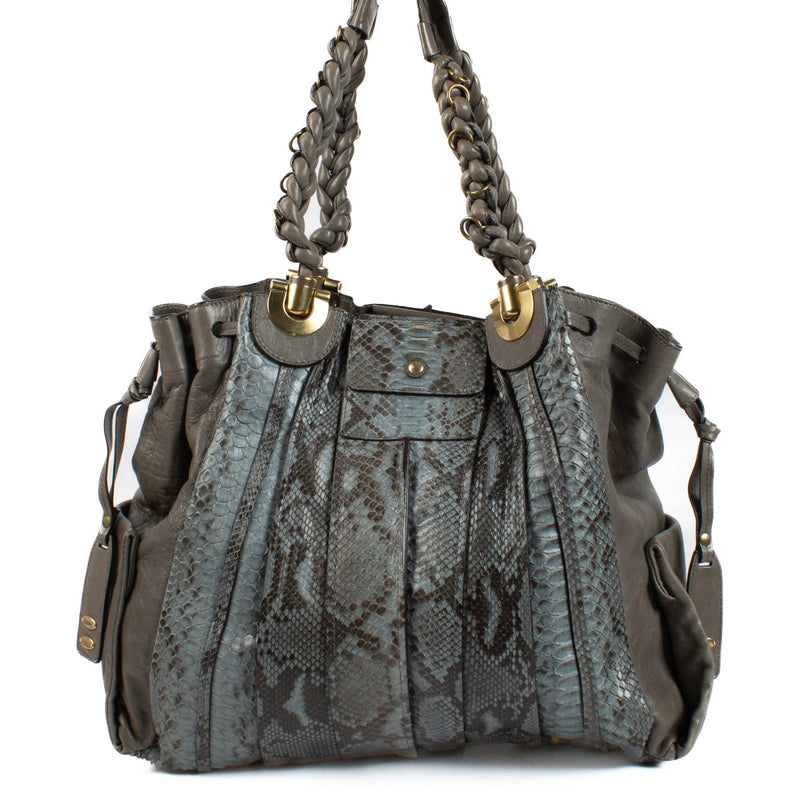shop 100% authentic second hand Chloé Grey Leather/Blue Python Heloise Shoulder Bag on Labellov.com