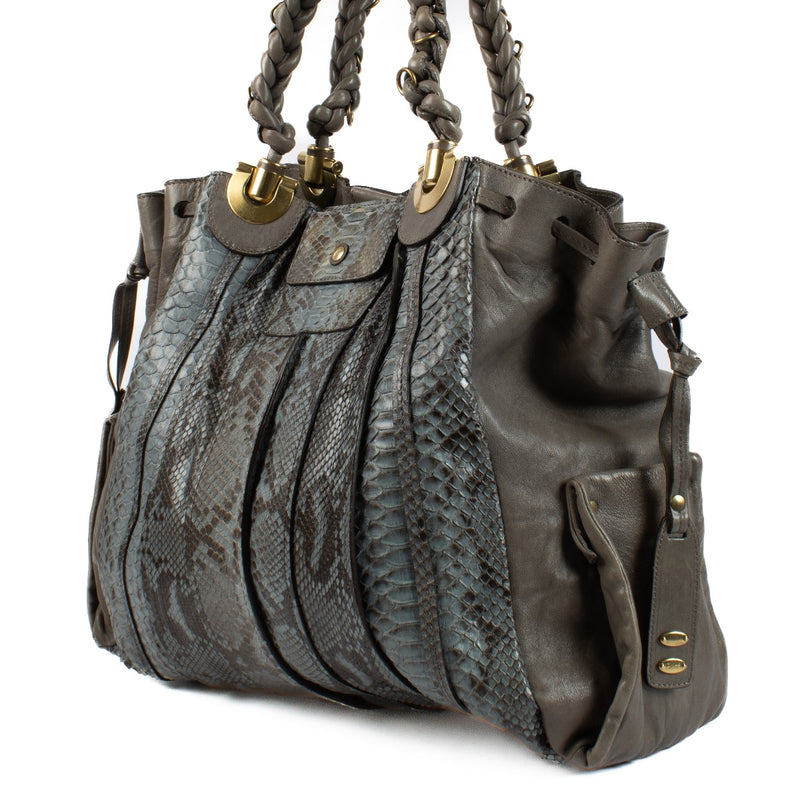 shop 100% authentic second hand Chloé Grey Leather/Blue Python Heloise Shoulder Bag on Labellov.com