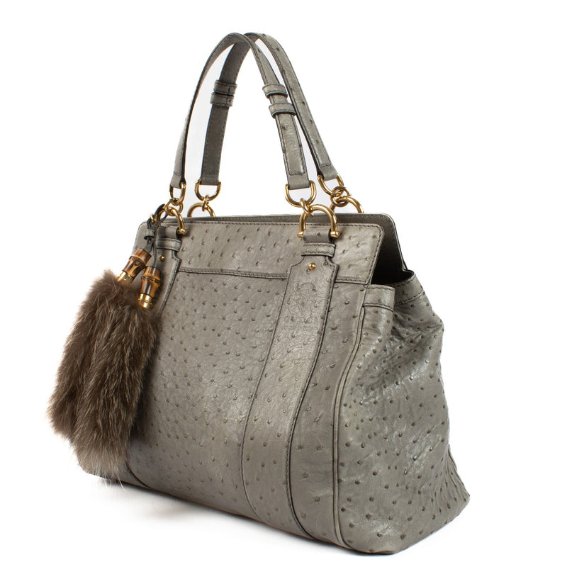Shop 100% authentic secondhand Gucci Grey Ostrich Smilla Tote Bag on Labellov.com