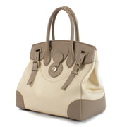 Shop safe online at Labellov in Antwerp, Brussels and Knokke this 100% authentic second hand Ralph Lauren Bicolor Leather Soft Ricky 33 Top Handle