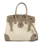 Shop safe online at Labellov in Antwerp, Brussels and Knokke this 100% authentic second hand Ralph Lauren Bicolor Leather Soft Ricky 33 Top Handle