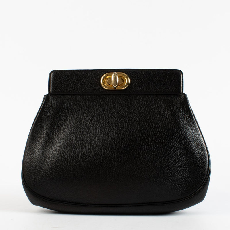 Delvaux vintage black leather clutch with gold turnlock closure at Labellov.com