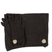 Moncler Black Wool Logo Scarf/Gloves Set