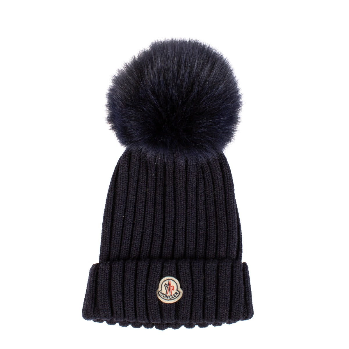 Moncler blauwe wollen muts- en sjaalset met logo
