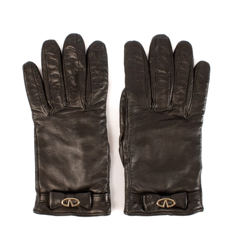 Valentino Garavani Black Leather VLogo Gloves