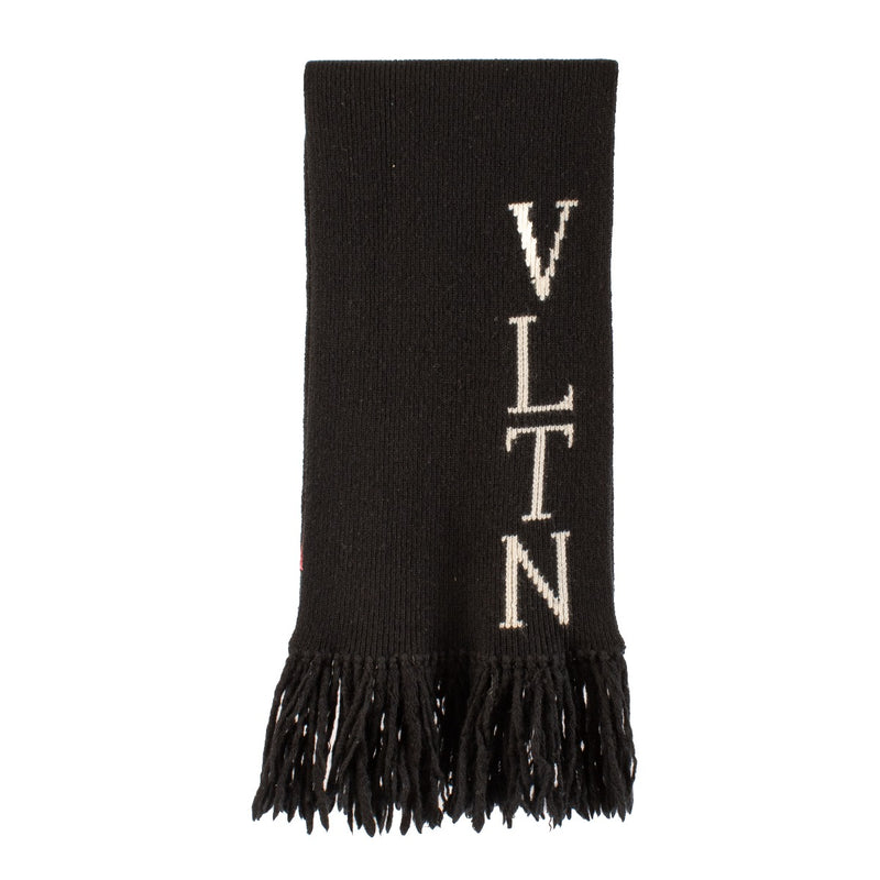 Valentino Black Cashmere Blend VLTN Beanie/Scarf Set