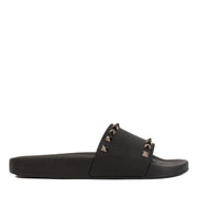 Valentino Garavani Black Rubber Rockstud Slides