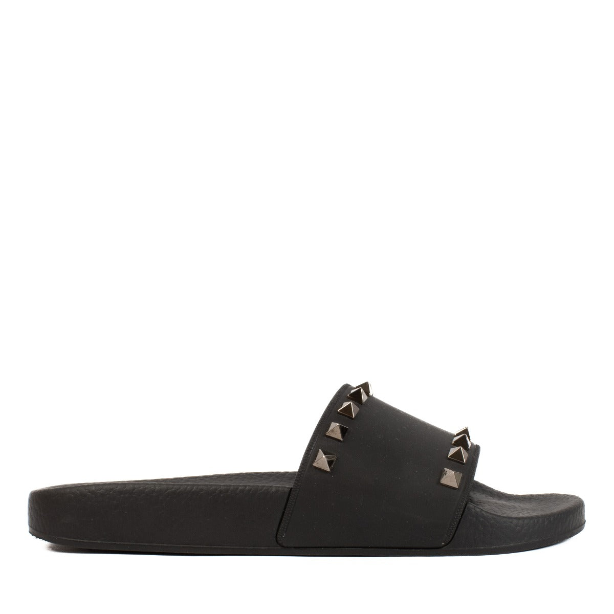 Valentino Garavani Black Rubber Rockstud Slides