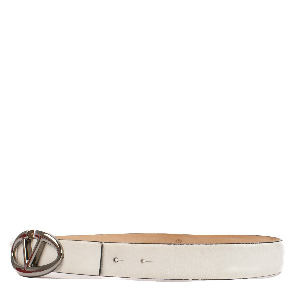 Shop safe online at Labellov in Antwerp and Knokke this 100% authentic second hand Valentino Garavani White Leather V Logo Belt - Size 85