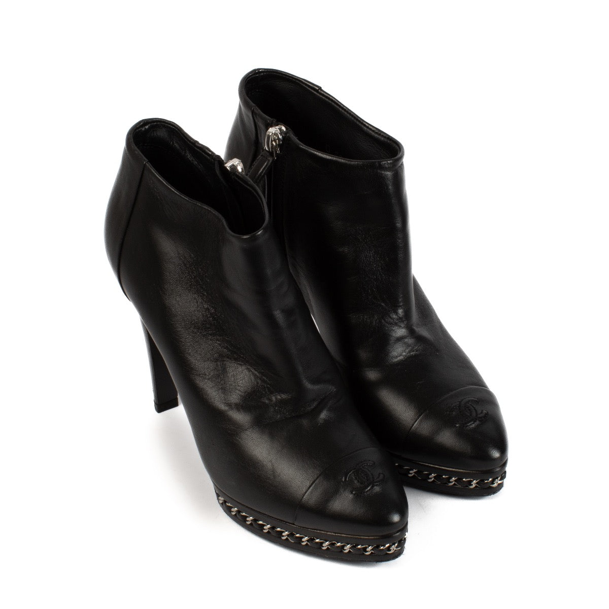 shop 100% authentic second hand Chanel Black Leather Chain Boots - Size 37 on Labellov.com