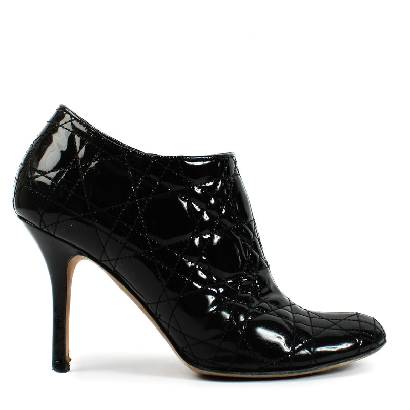 Christian Dior Black Patent Leather Cannage Ankle Boots - Size 38