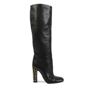 Gucci Black Calfskin Studded Jacquelyne Knee High Boots