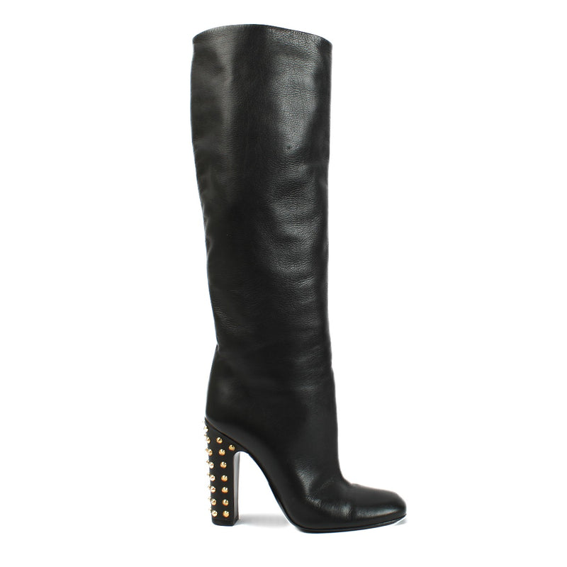 Gucci Black Calfskin Studded Jacquelyne Knee High Boots