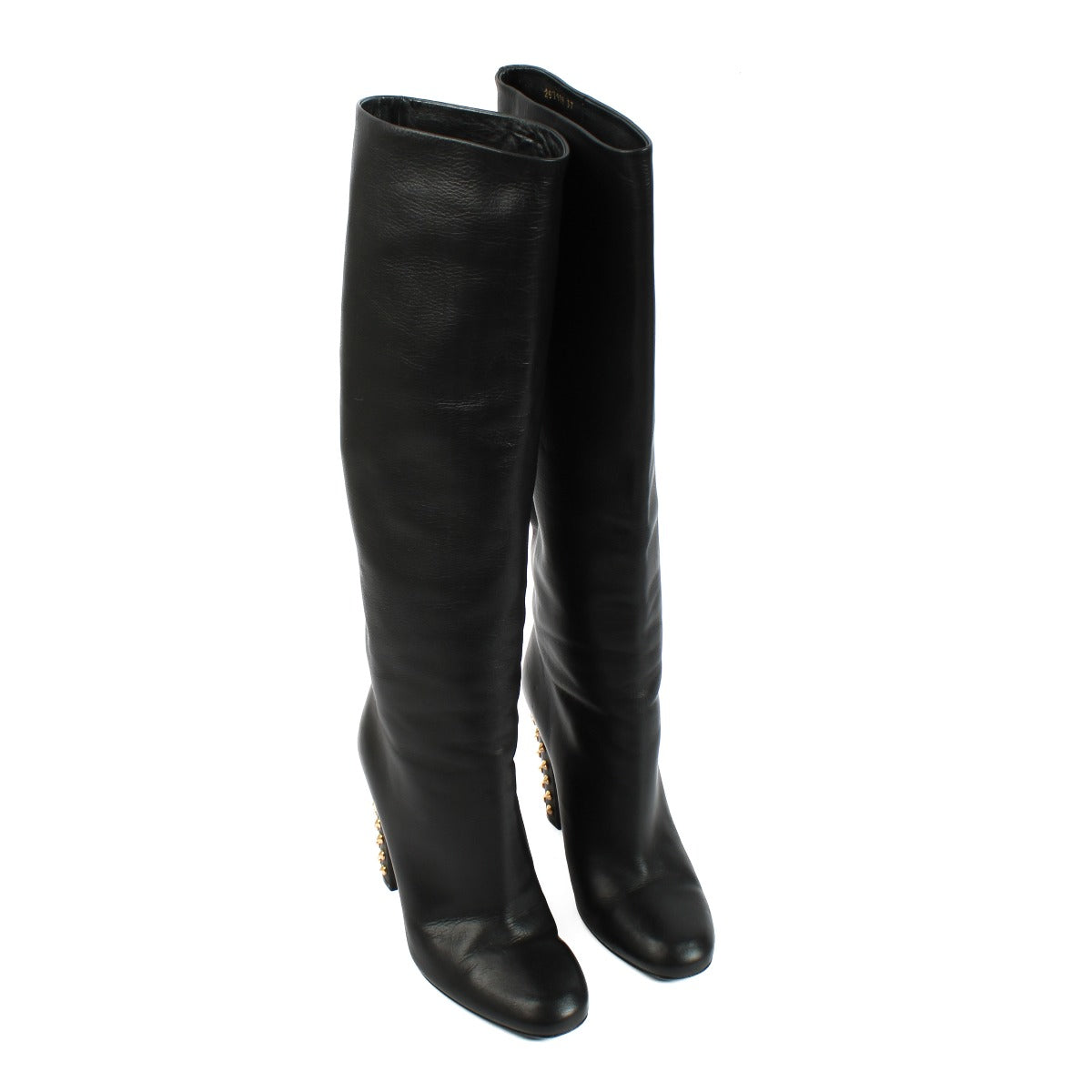 Gucci Black Calfskin Studded Jacquelyne Knee High Boots