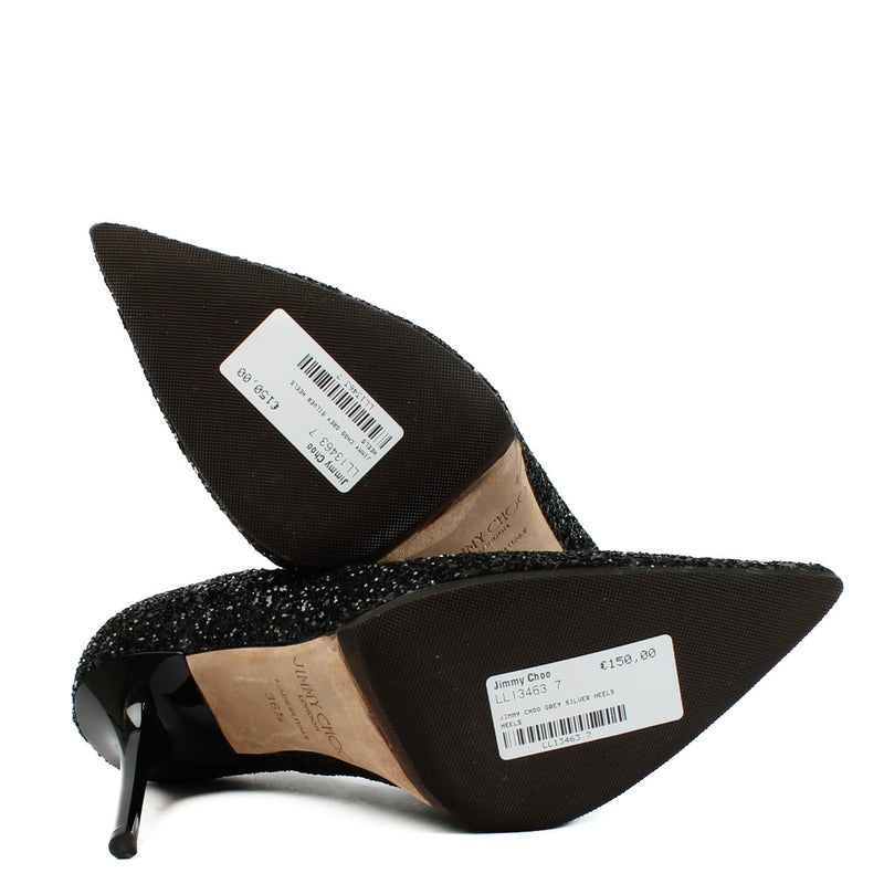 Jimmy Choo Black Coarse Glitter Anouk 100 Pumps - Size 36.5