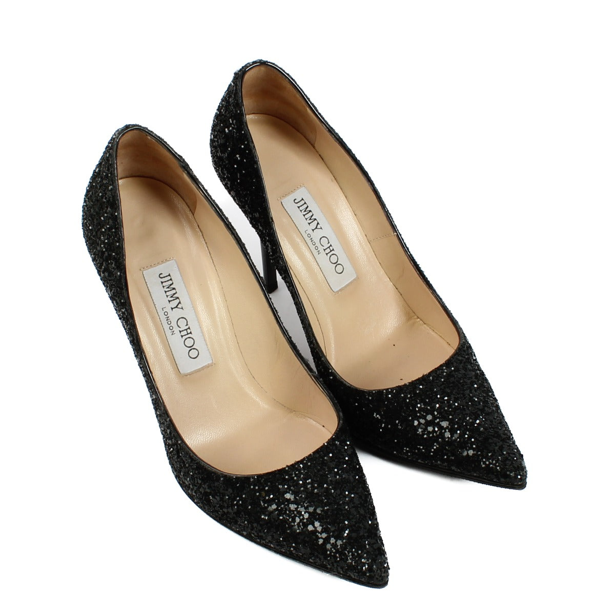 Jimmy Choo Black Coarse Glitter Anouk 100 Pumps