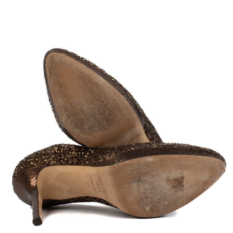 shop 100% authentic second hand Jimmy Choo Bronze Glitter Heels - Size 37 on Labellov.com