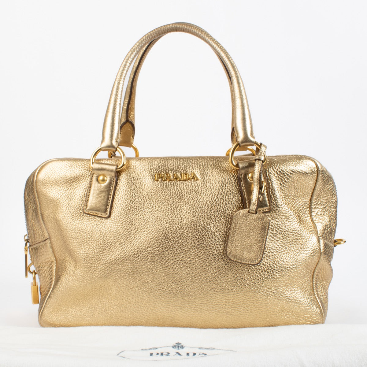 Prada Gold Vitello Daino Large Bauletto Bag