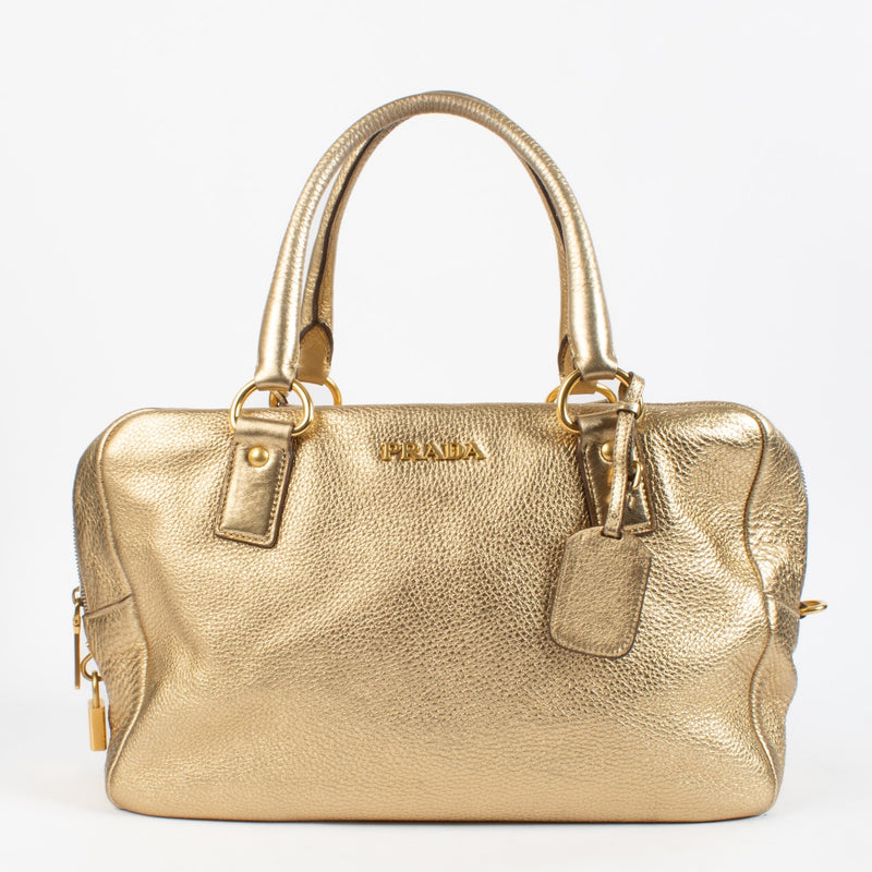 Prada Gold Vitello Daino Large Bauletto Bag
