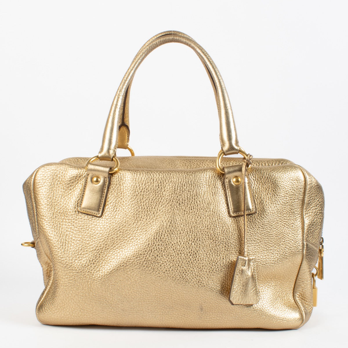 Prada Gold Vitello Daino Large Bauletto Bag