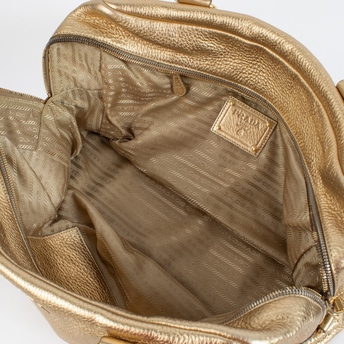 Prada Gold Vitello Daino Large Bauletto Bag