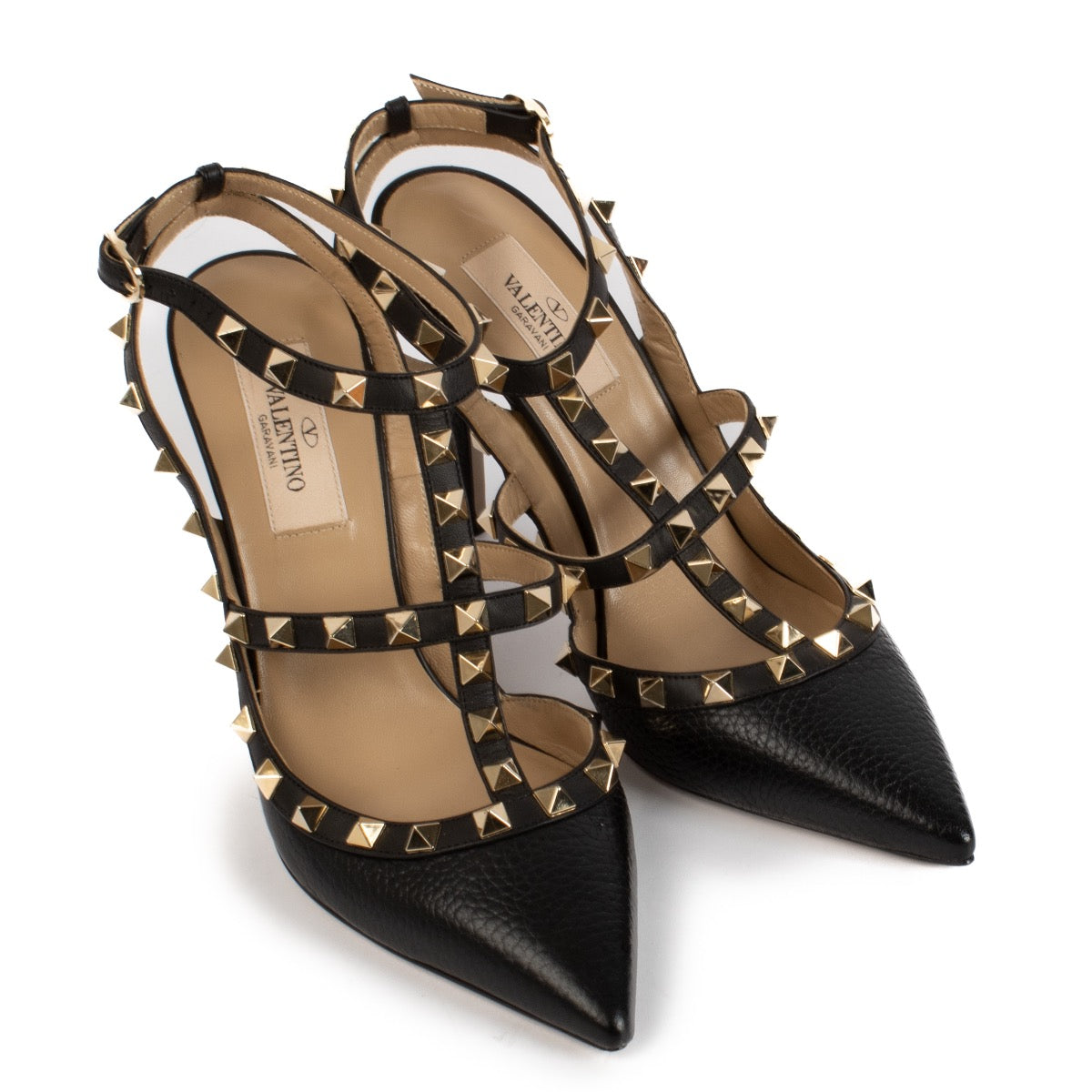 shop 100% authentic second hand Valentino Garavani Black Rockstud Caged 100 Heels - Size 37 on Labellov.com