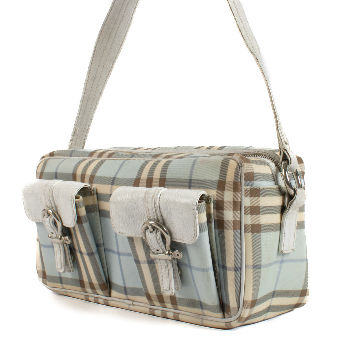Burberry White and Blue House Check Bag