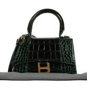 Balenciaga Forest Green Crocodile Embossed Hourglass XS Bag