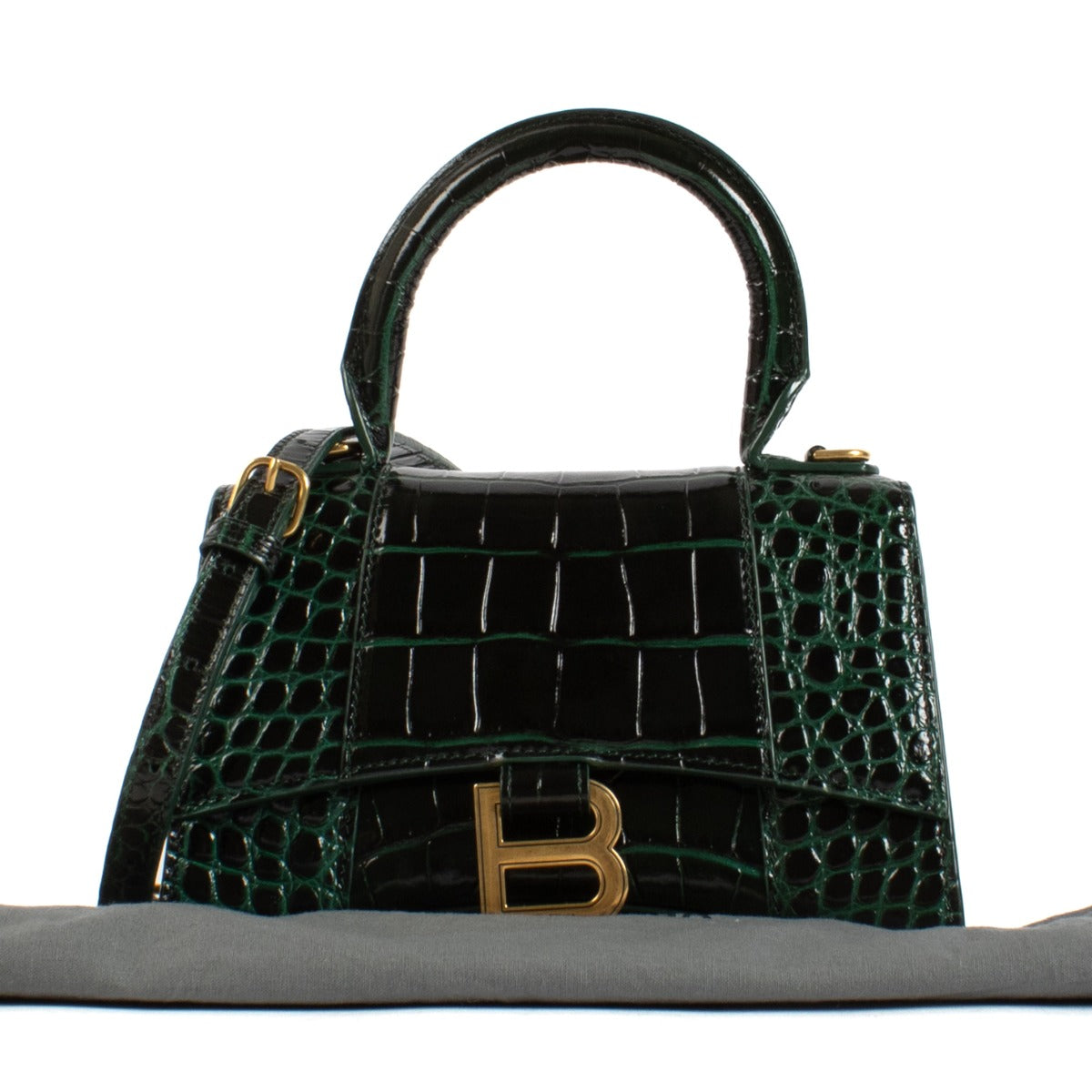 Balenciaga Forest Green Crocodile Embossed Hourglass XS Bag