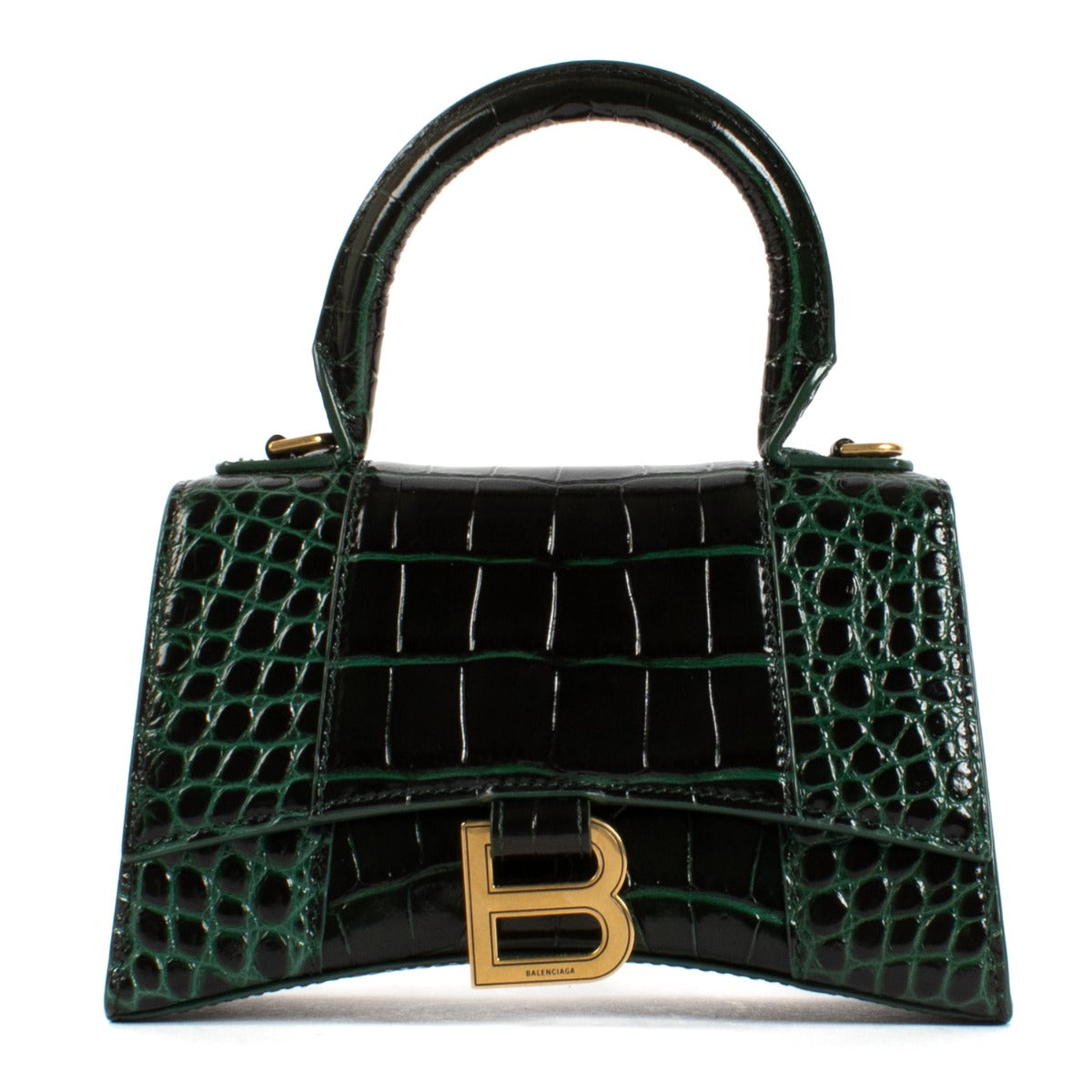 Balenciaga Forest Green Crocodile Embossed Hourglass XS Bag