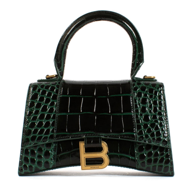 Balenciaga Forest Green Crocodile Embossed Hourglass XS Bag